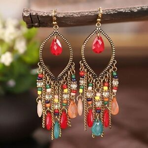 COLORFULLY BEADED DANGLING EARRINGS 
